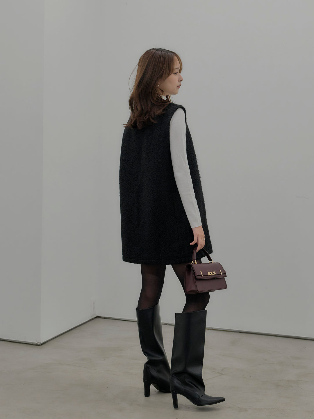 【SET】ブークレVネックミニワンピース+ベーシックリブタートルネック(2set)