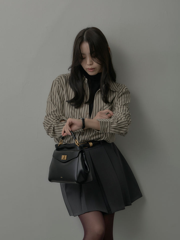 スエードタッチドッキングデザインストライプシャツ