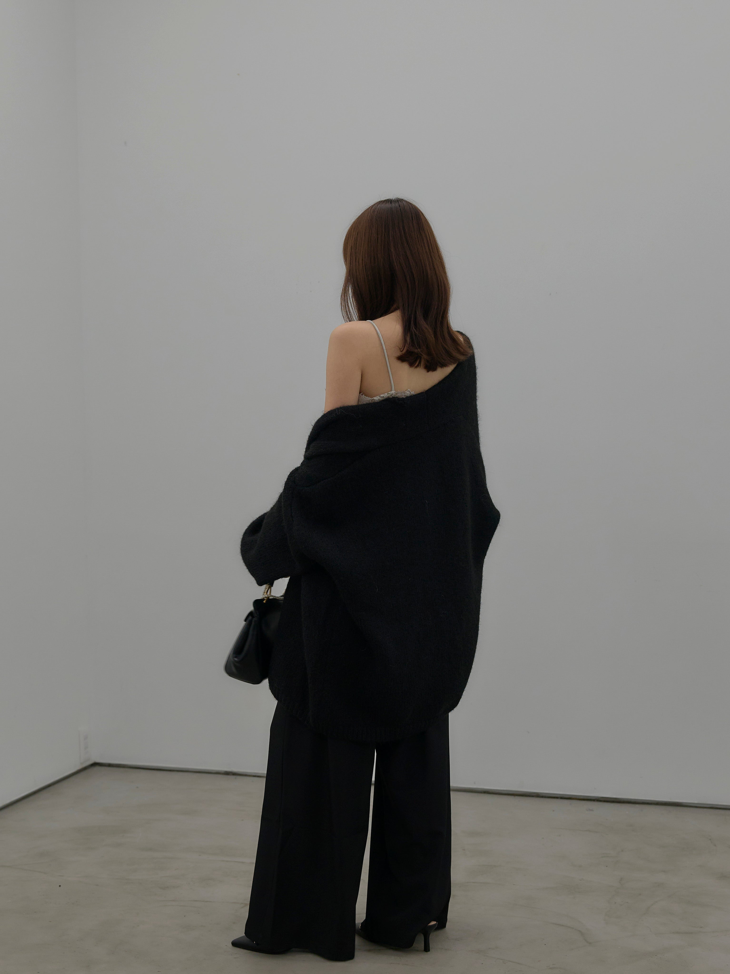 SET】モヘアライクオーバーニットカーディガン+レースサテン