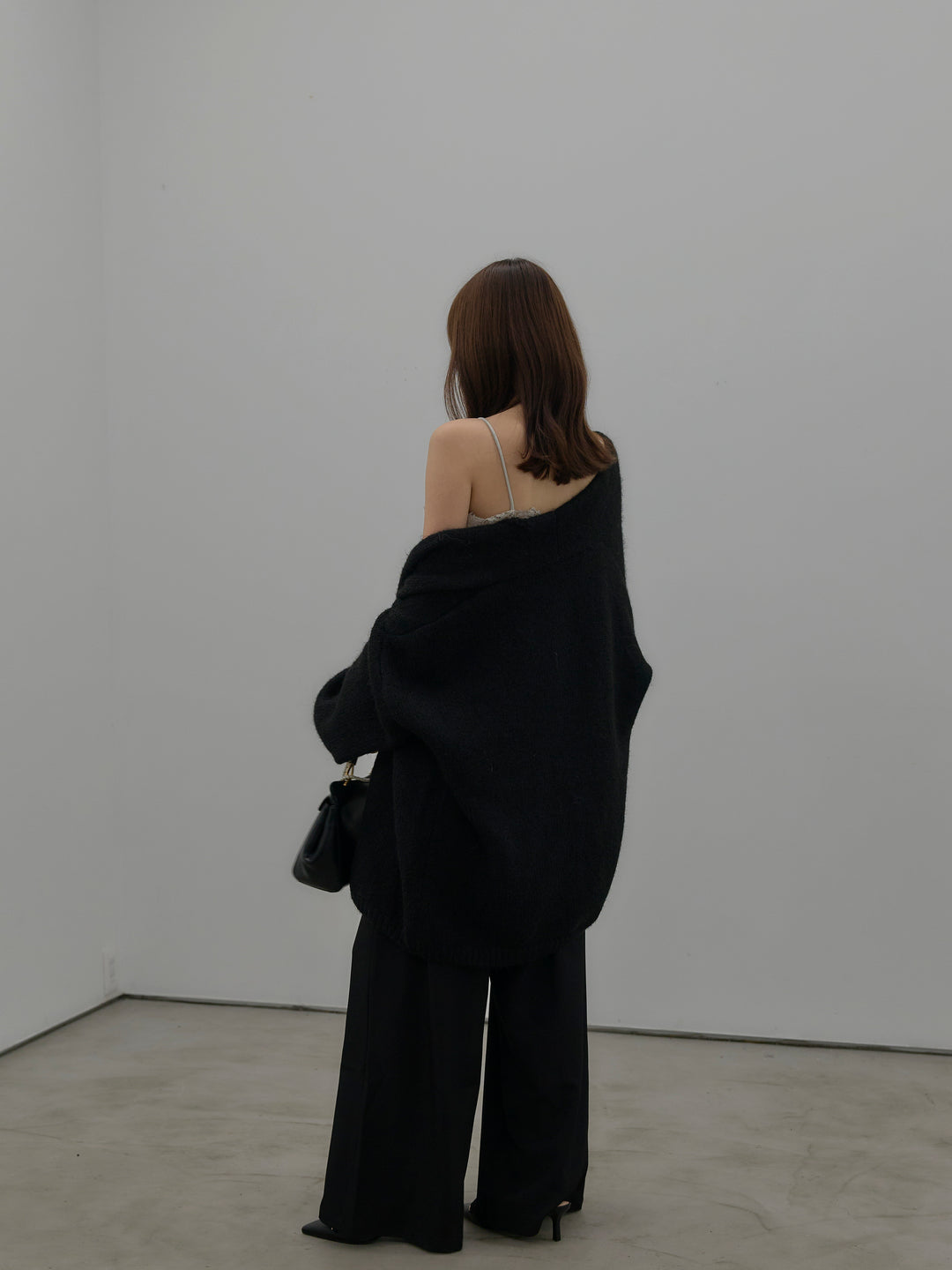 【SET】モヘアライクオーバーニットカーディガン+レースサテンキャミソール(2set)