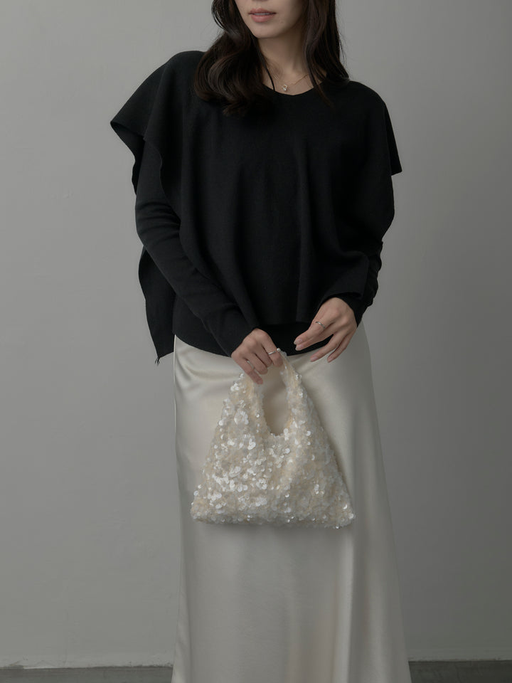 【SET】2wayリブニットポンチョトップス+ヘビーサテンAラインスカート(2set)