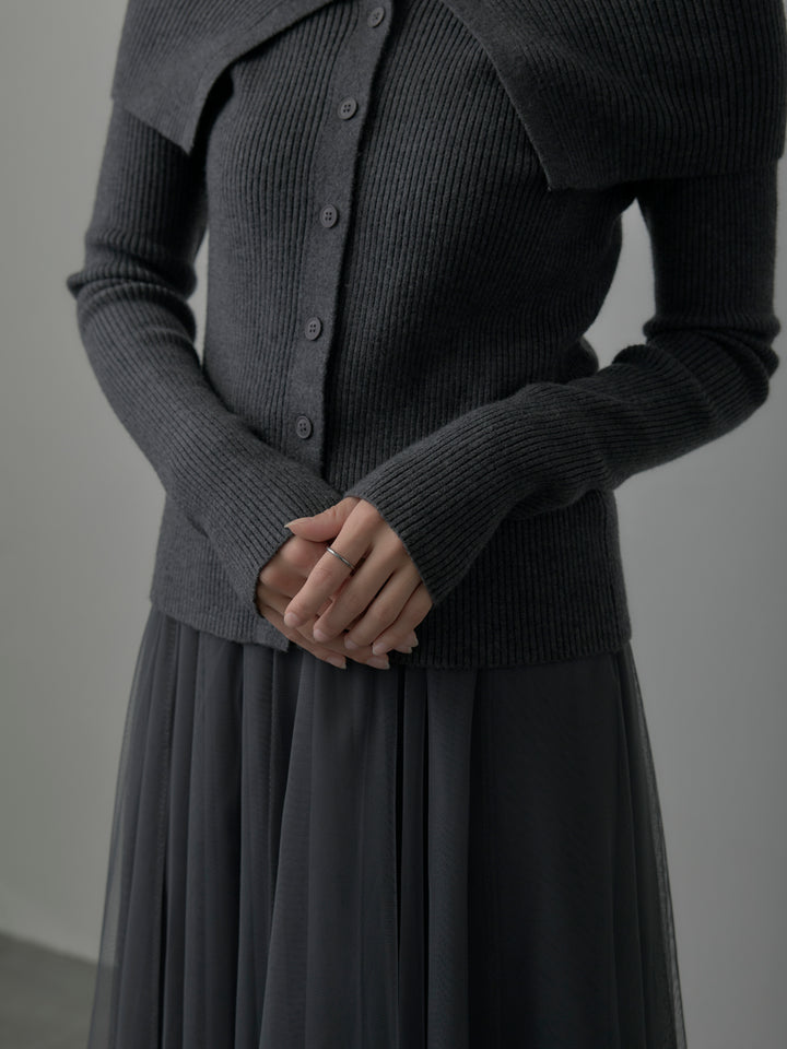 オフショルライクリブニットトップス