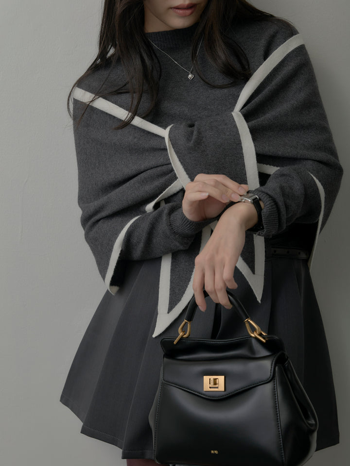 配色スカーフ付きニットトップス