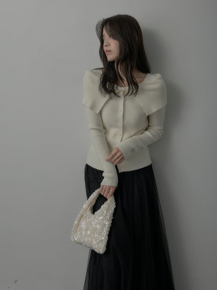 【SET】オフショルライクリブニットトップス+ボリュームチュールスカート(2set)