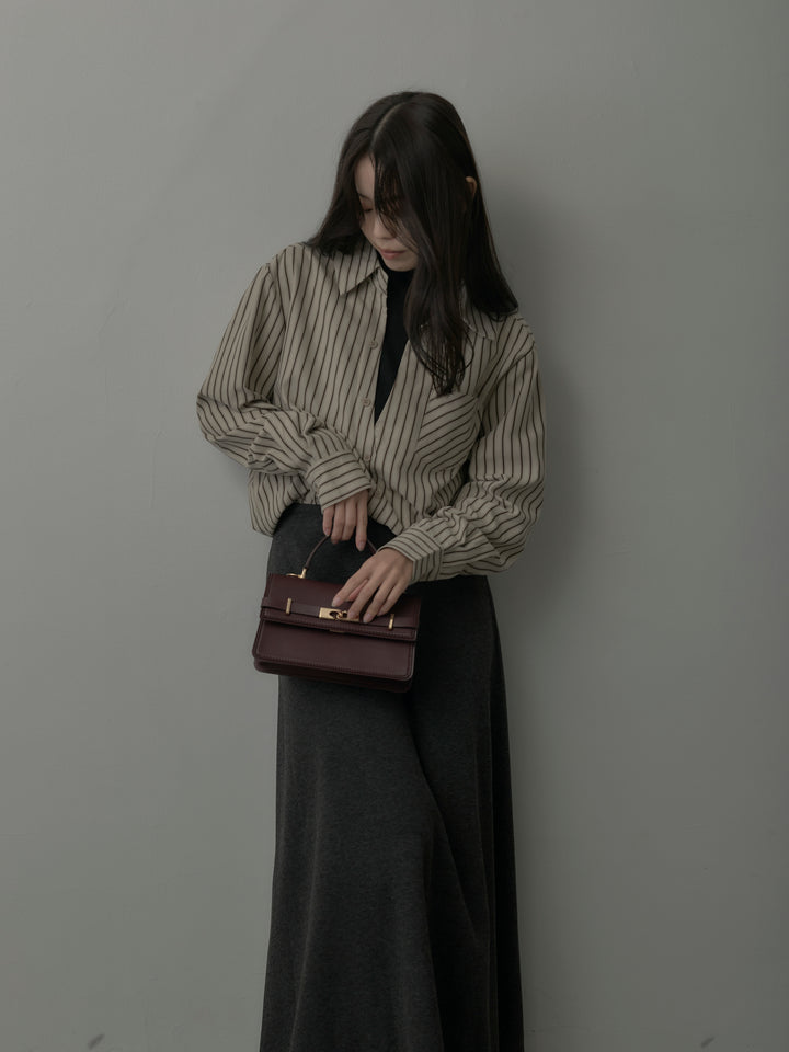 スエードタッチドッキングデザインストライプシャツ