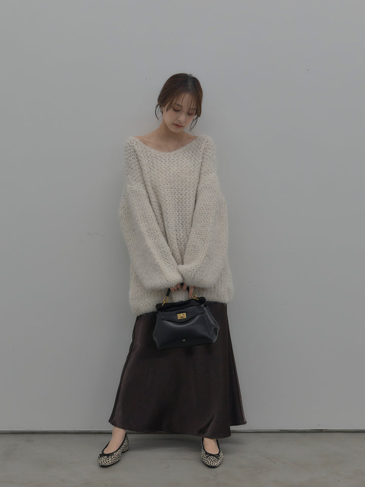 ラメ糸ローゲージ編みオーバーニットトップス