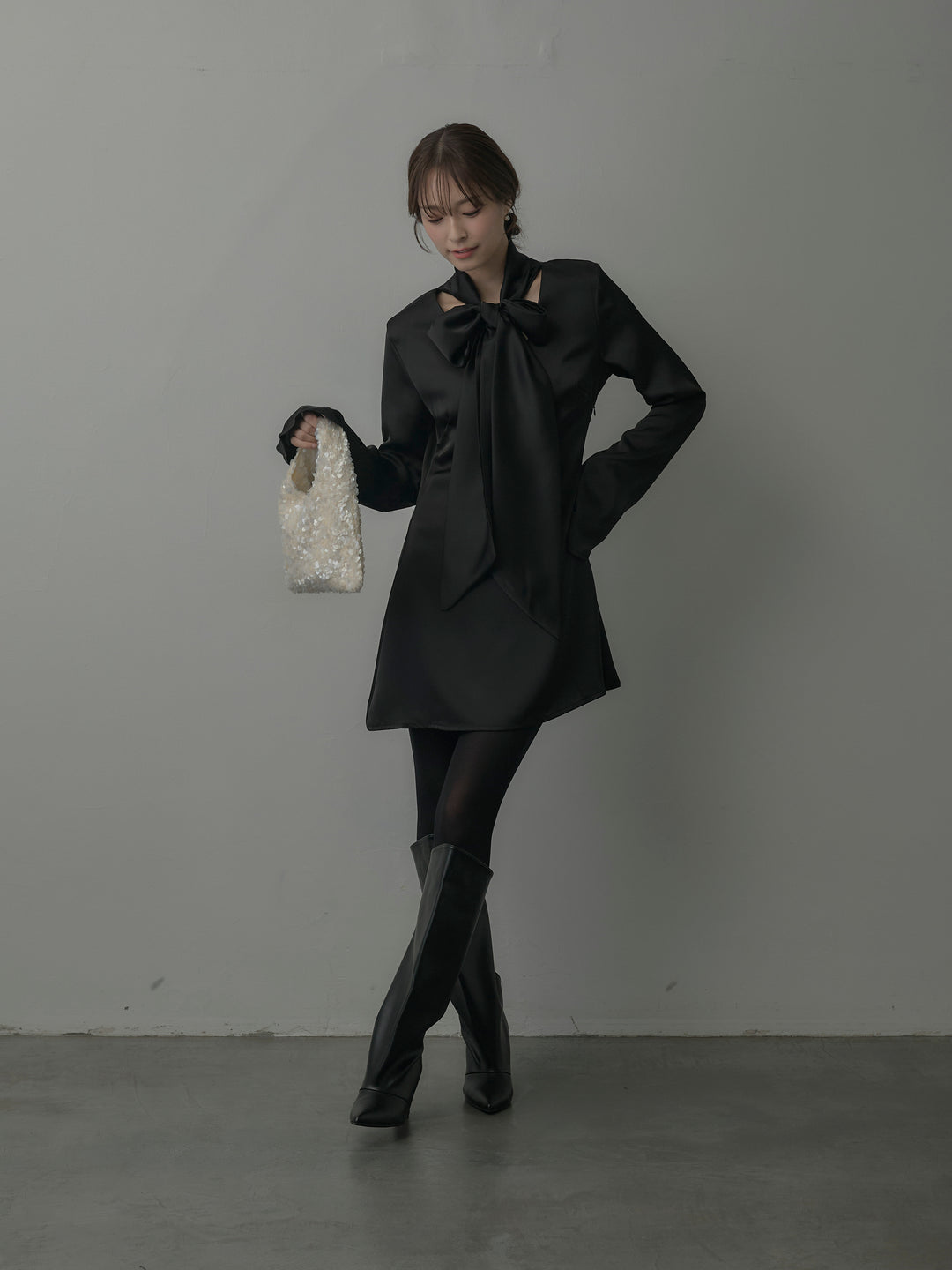 ボウタイサテンミニワンピース