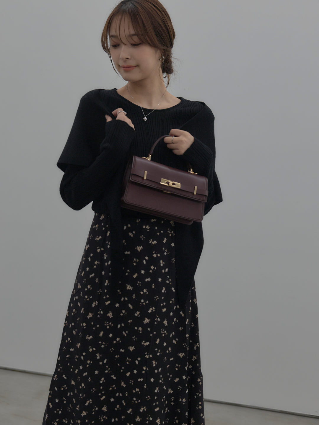 ニットスカーフ付きリブニットトップス