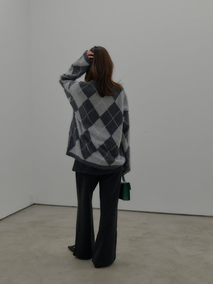 【SET】【premium touch】アーガイル柄ニットプルオーバー+ミックスヤーンニットラップパンツ(2set)