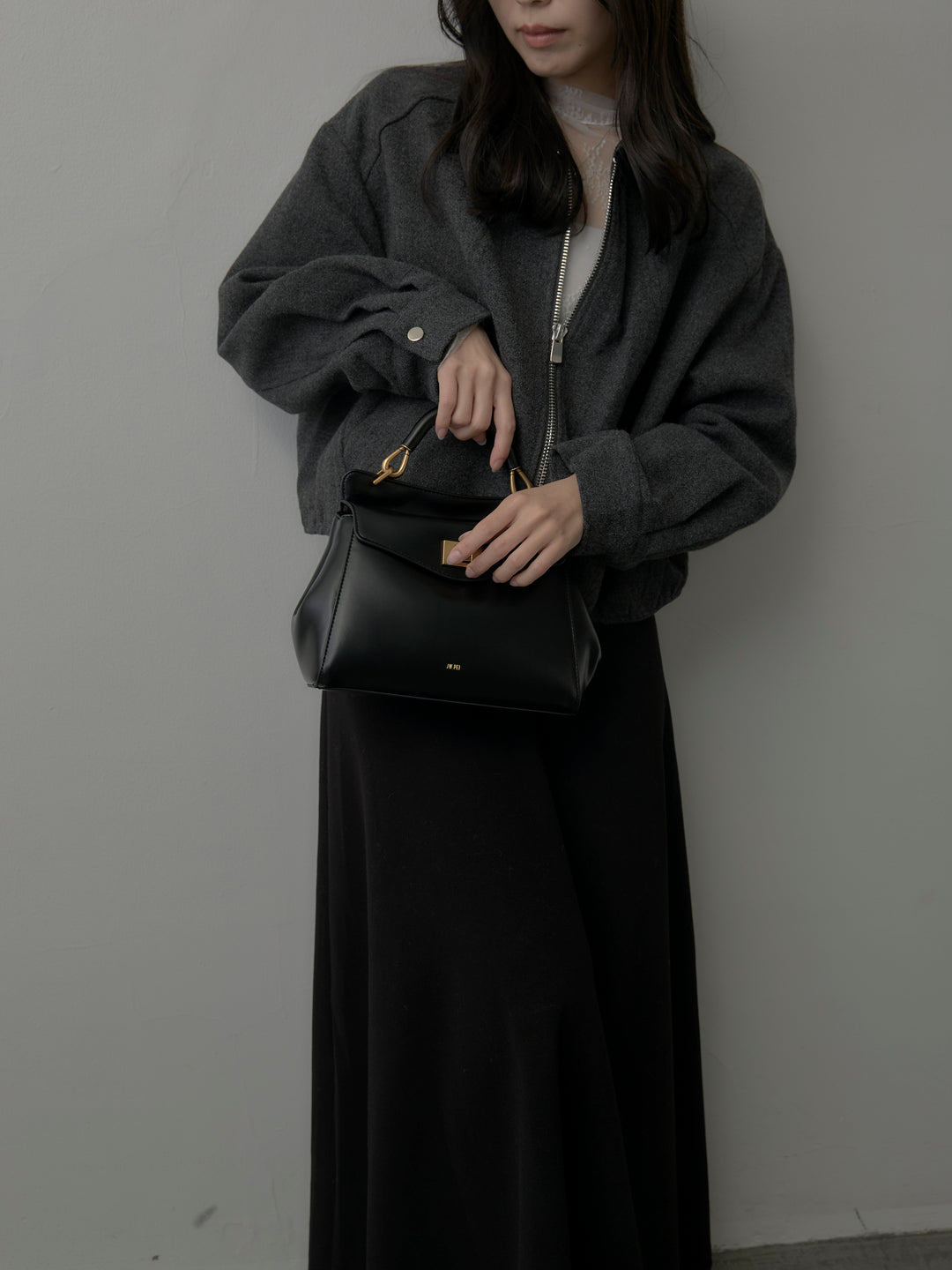 レザー襟ウール混ジップアウター