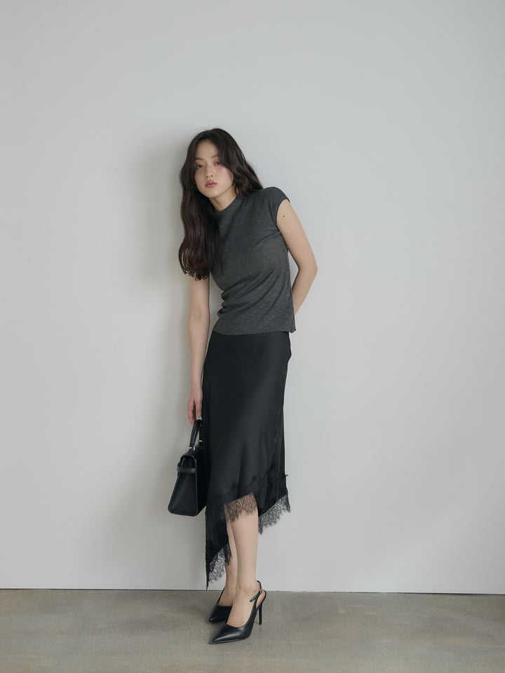 アシンメトリーレーストリムサテンスカート