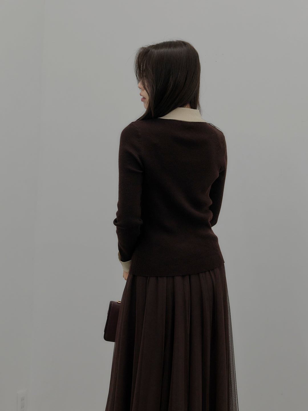 【SET】配色カフスニットポロ+ボリュームチュールスカート(2set)