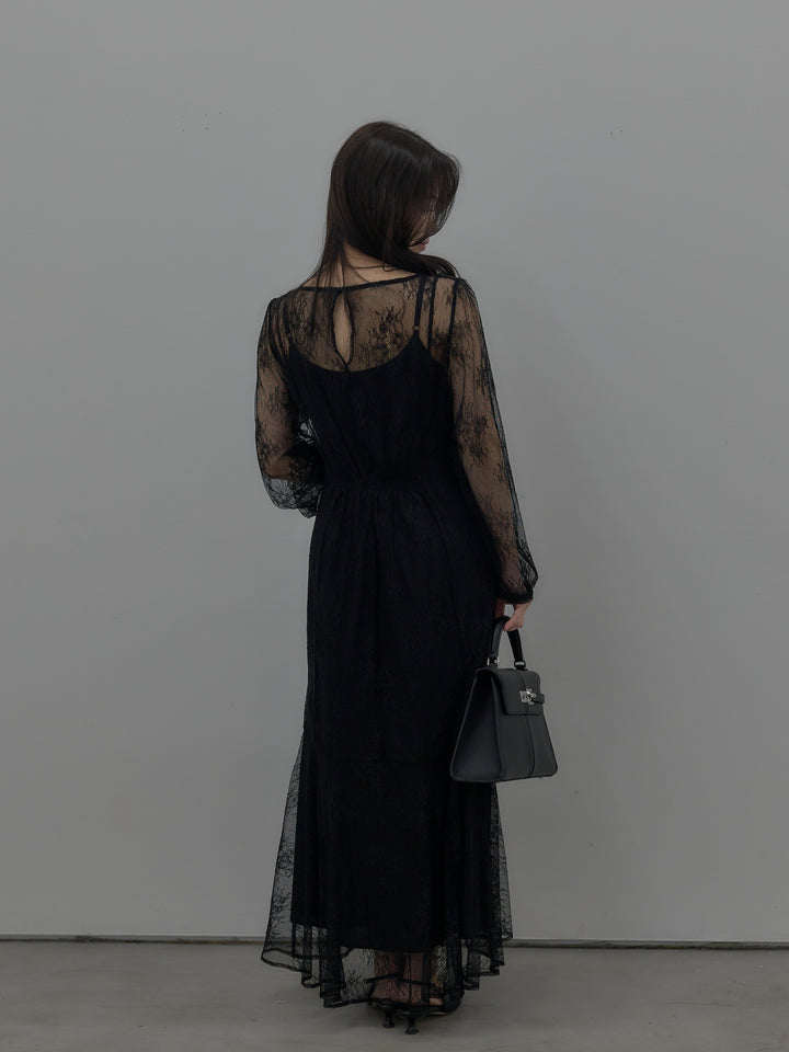 【essential】レディシルエットレースドレス