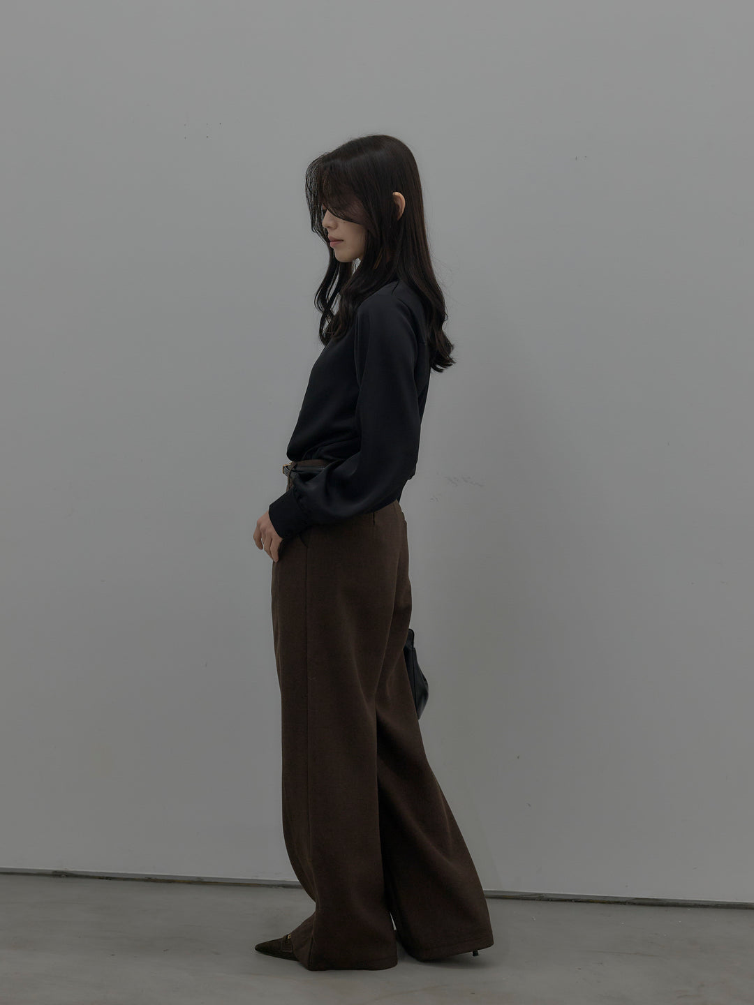 【SET】比翼仕立てサテンシャツ+裏起毛デザインワイドパンツ(2set)