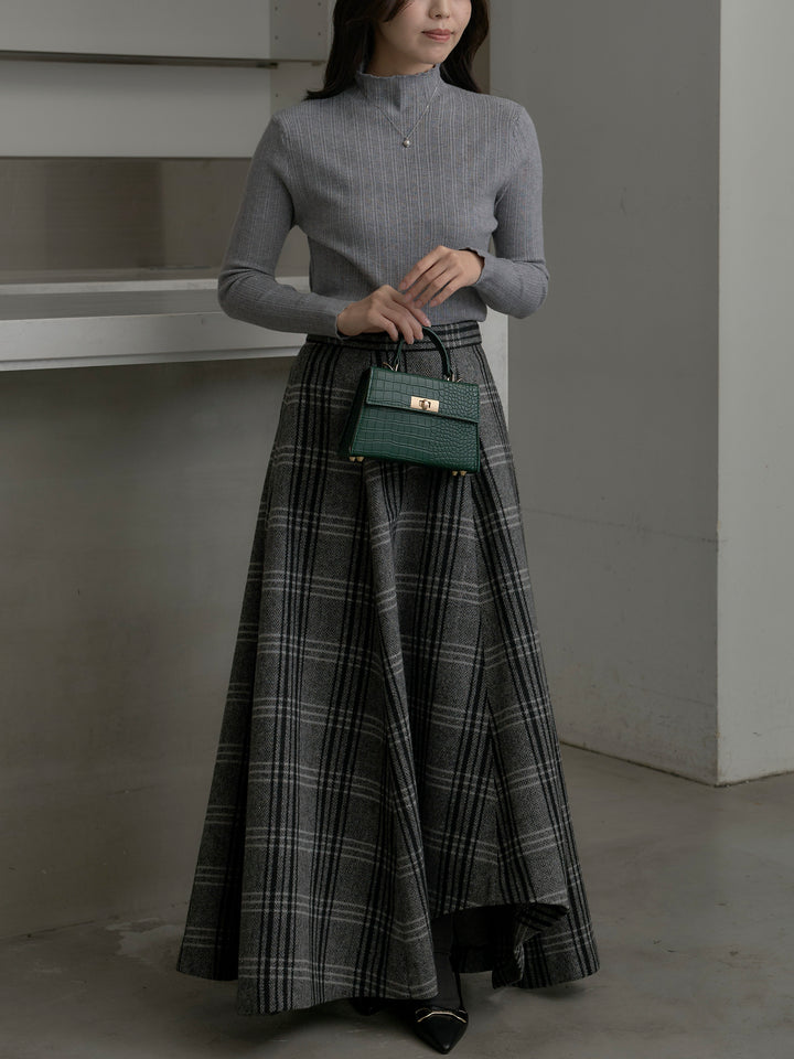 【SET】リブニットタートルネック+【Essential】クラシカルチェックウールタッチスカート(2set)