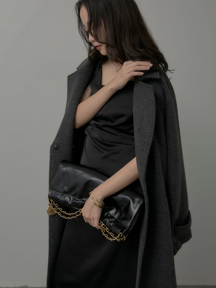 【SET】【Essential】ソフトウールリバートレンチコート+【Essential】サテンドレープキャミワンピ(2set)