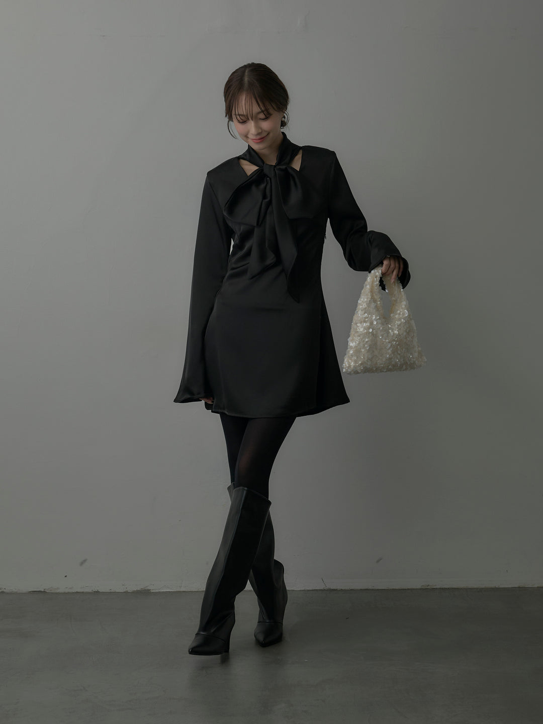 ボウタイサテンミニワンピース