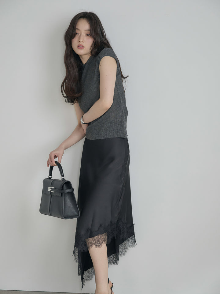 アシンメトリーレーストリムサテンスカート