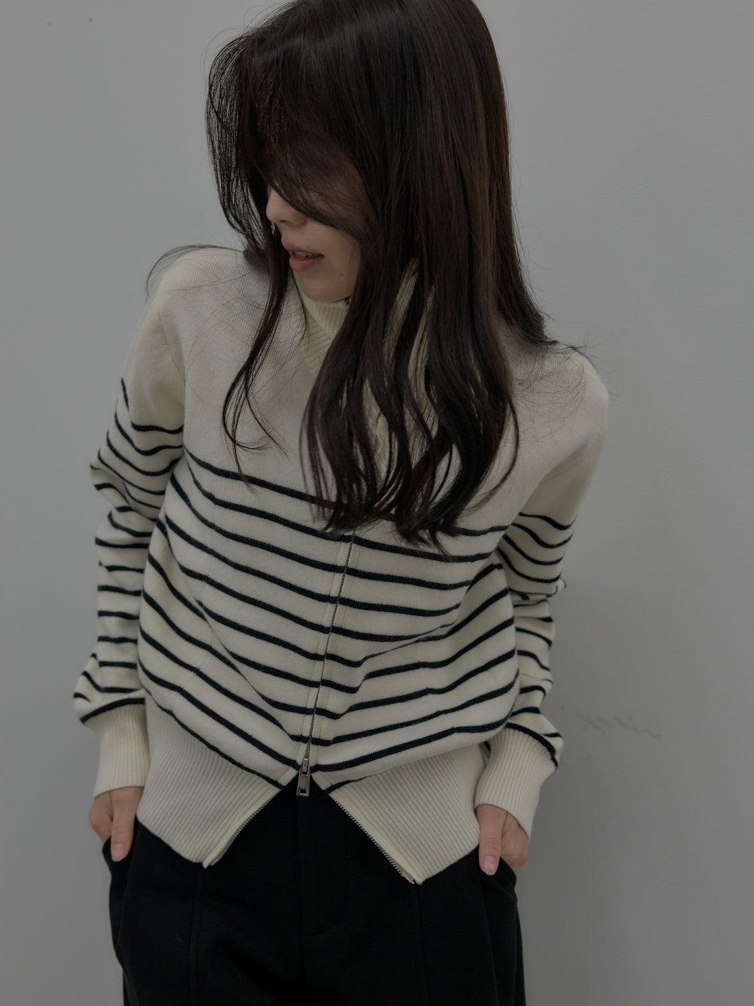 【SET】比翼仕立てサテンシャツ+裏起毛センターシームタックワイドパンツ(2set)