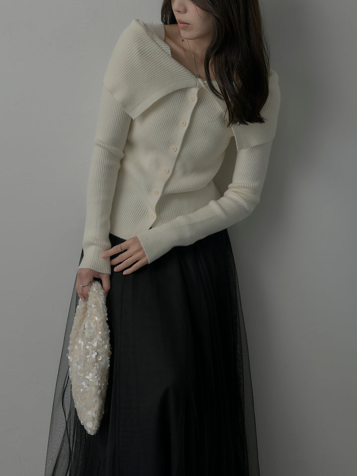 オフショルライクリブニットトップス