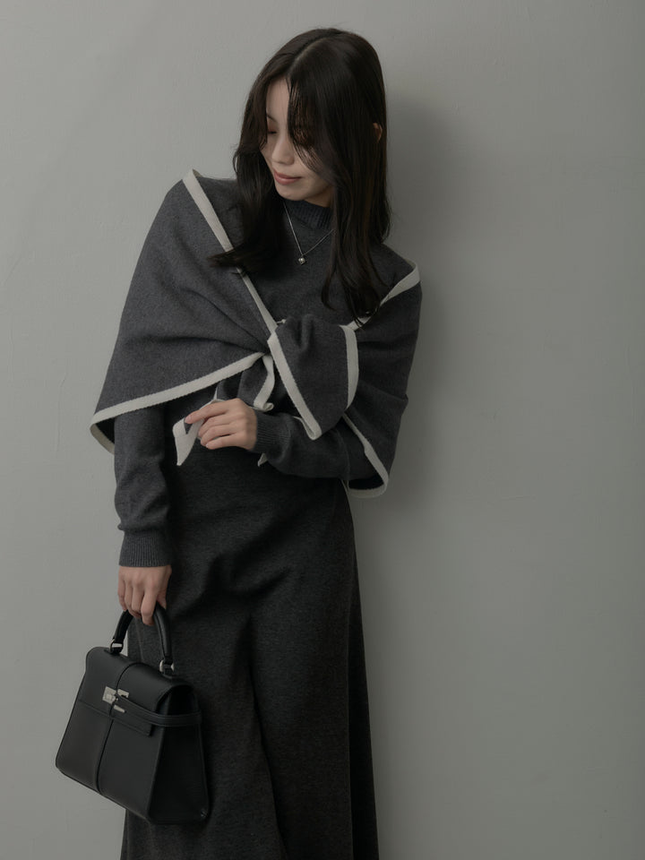 配色スカーフ付きニットトップス