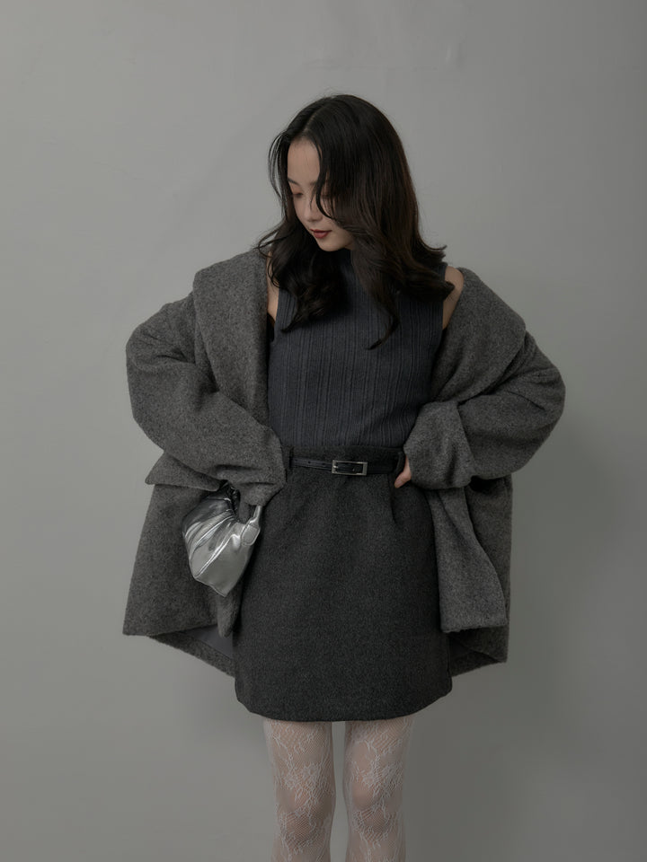 【SET】プチハイネックリブニットタンク+【Essential】ウールタッチミニスカート(2set)