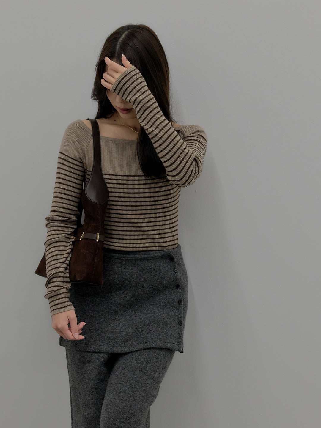 ハーフボーダーニットトップス