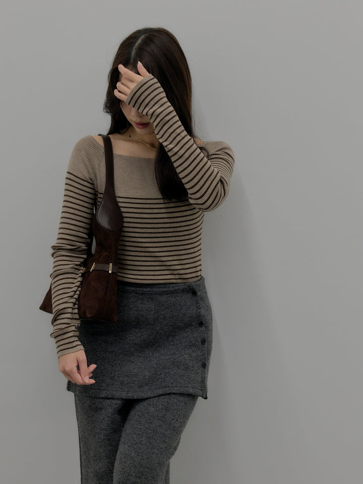 ハーフボーダーニットトップス