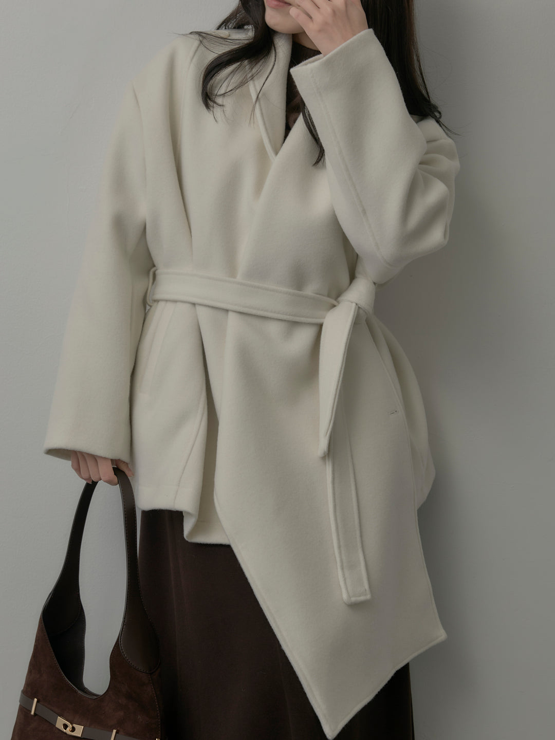 ドレープショールカラーベルトコート