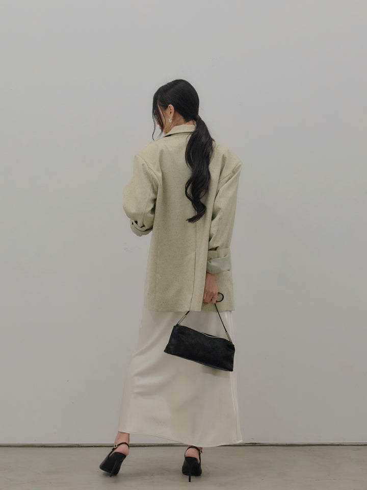 【SET】MIXカルゼオーバーサイズテーラードジャケット+レースサテンキャミソール+リュクスAラインサテンスカート(3set)