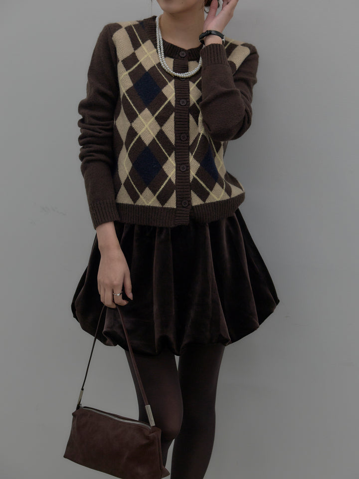 アーガイル柄コンパクトニットカーディガン