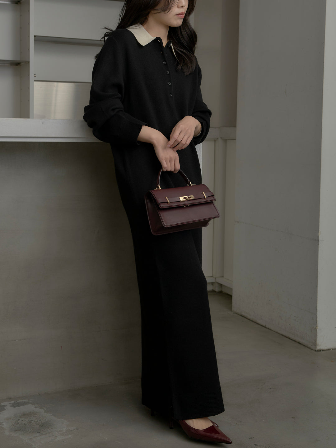 配色ポロニットワンピース