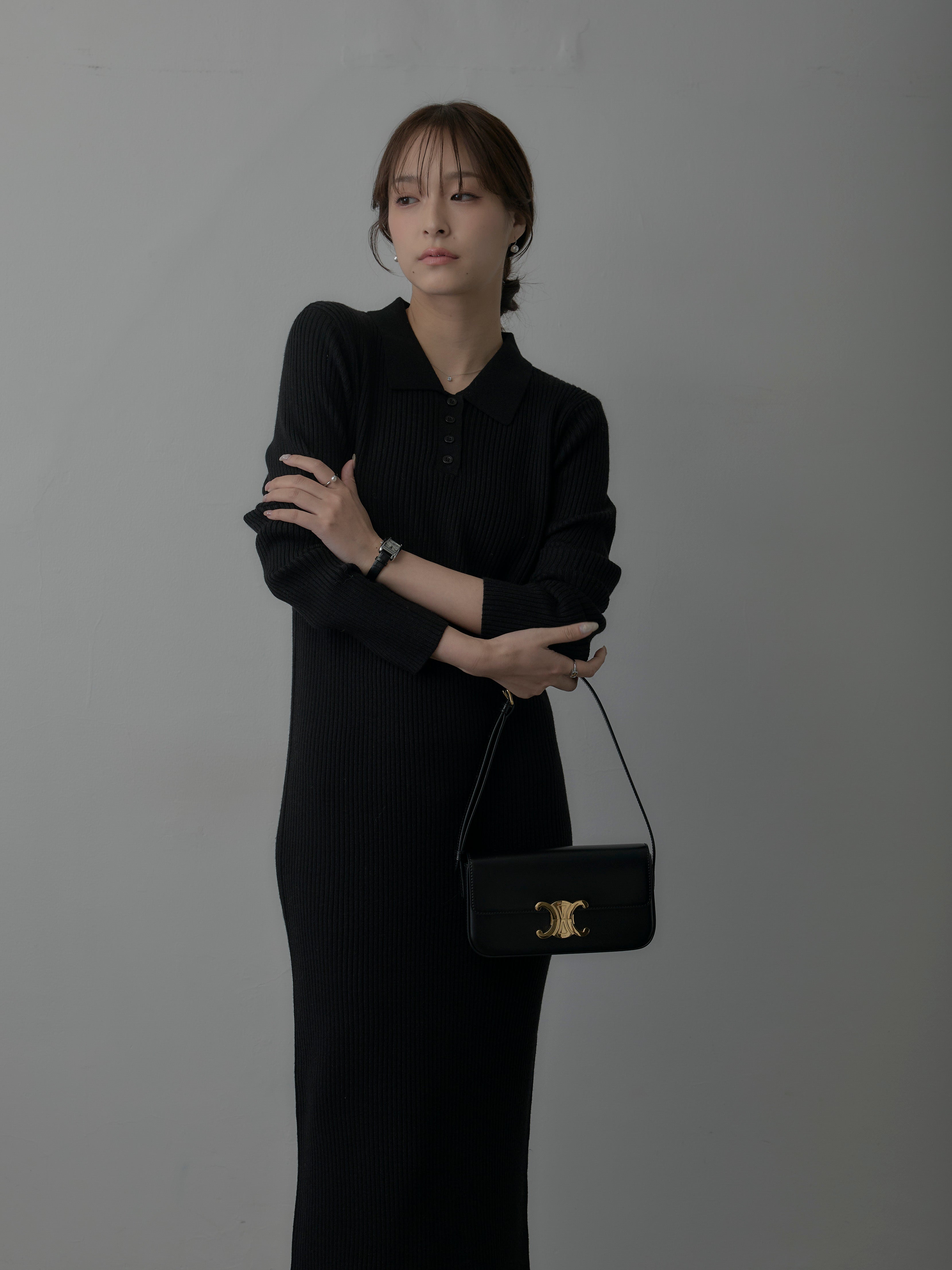 ポロ襟リブニットワンピース – nairo