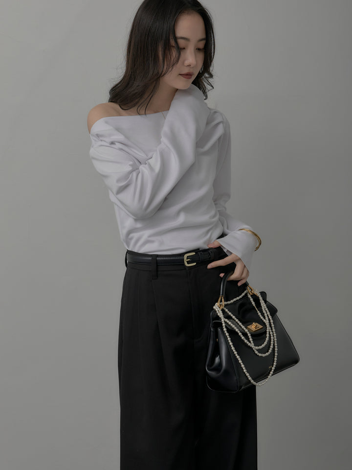 【SET】【Essential】2wayショルダードレープカットトップス+【Essential】３タックスラックス(2set)