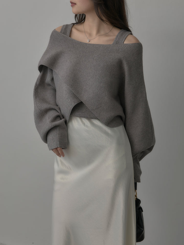 [予約]タンク付きクロスデザインニットプルオーバー