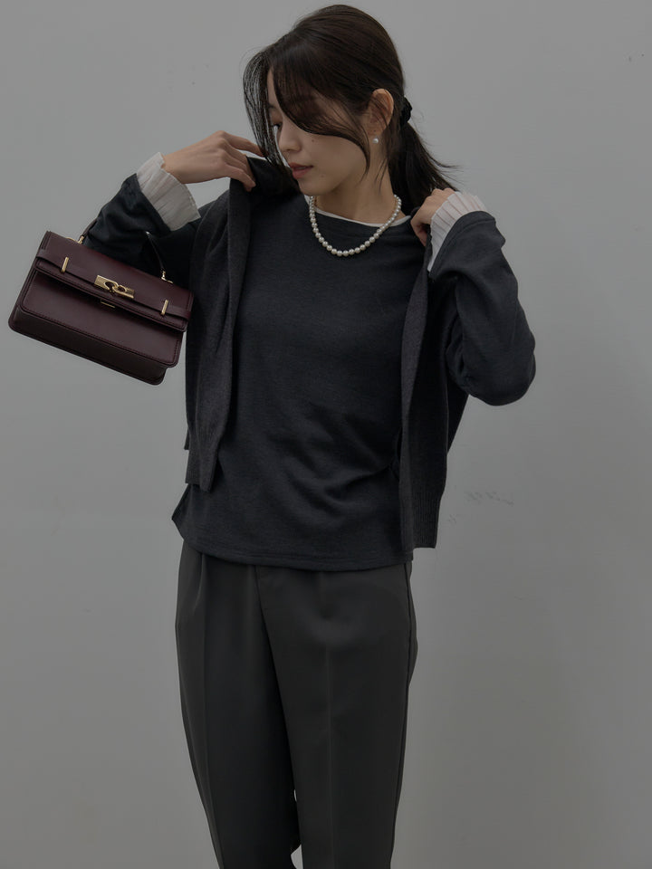 【SET】バイカラーデザインカフスストレッチトップス+ベーシックテーパードパンツ(2set)