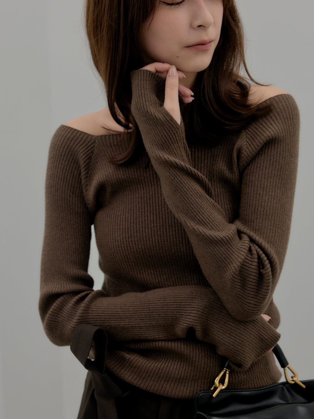 【SET】モヘアライクオーバーニットカーディガン+スクエアネックリブニット+ウエストリボンワイドパンツ(3set)