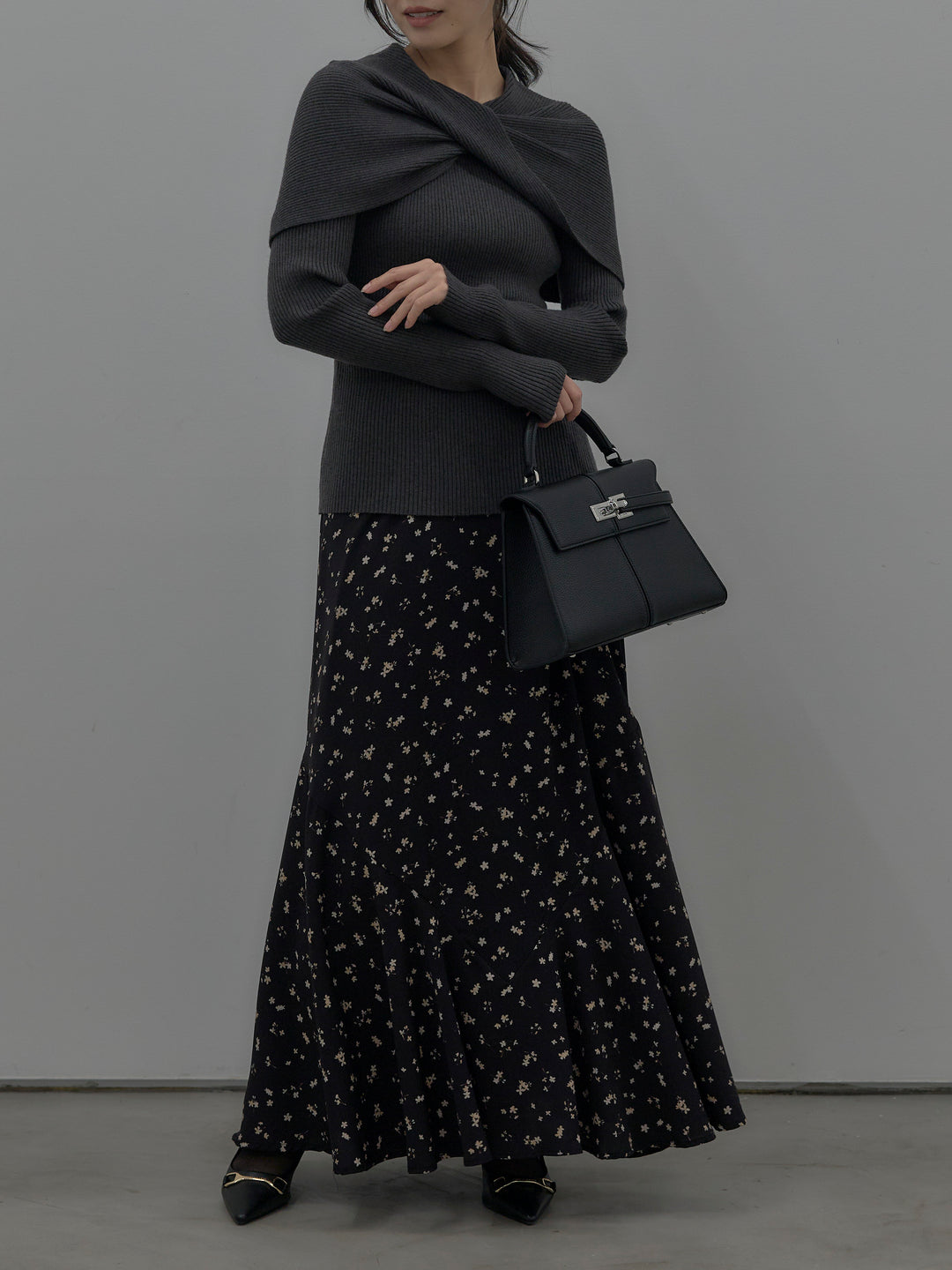 ケープライクデザインリブニットトップス