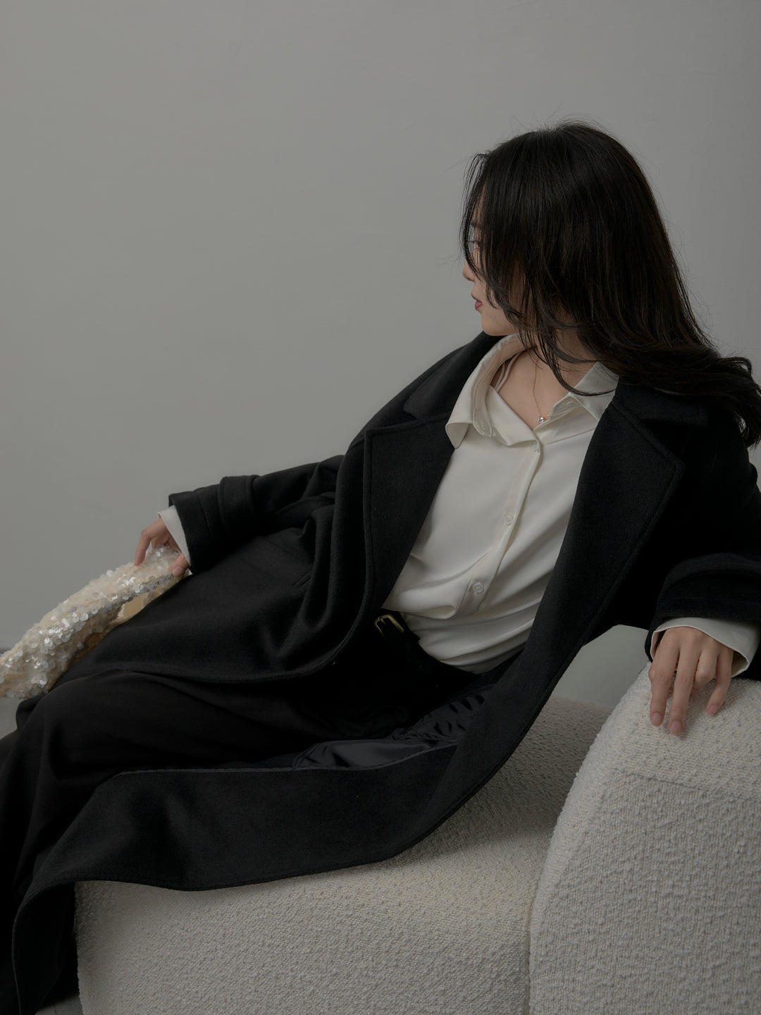 【SET】【Essential】ソフトウールリバートレンチコート+ケープ付きオーバーサテンシャツ+【Essential】３タックスラックス(3set)