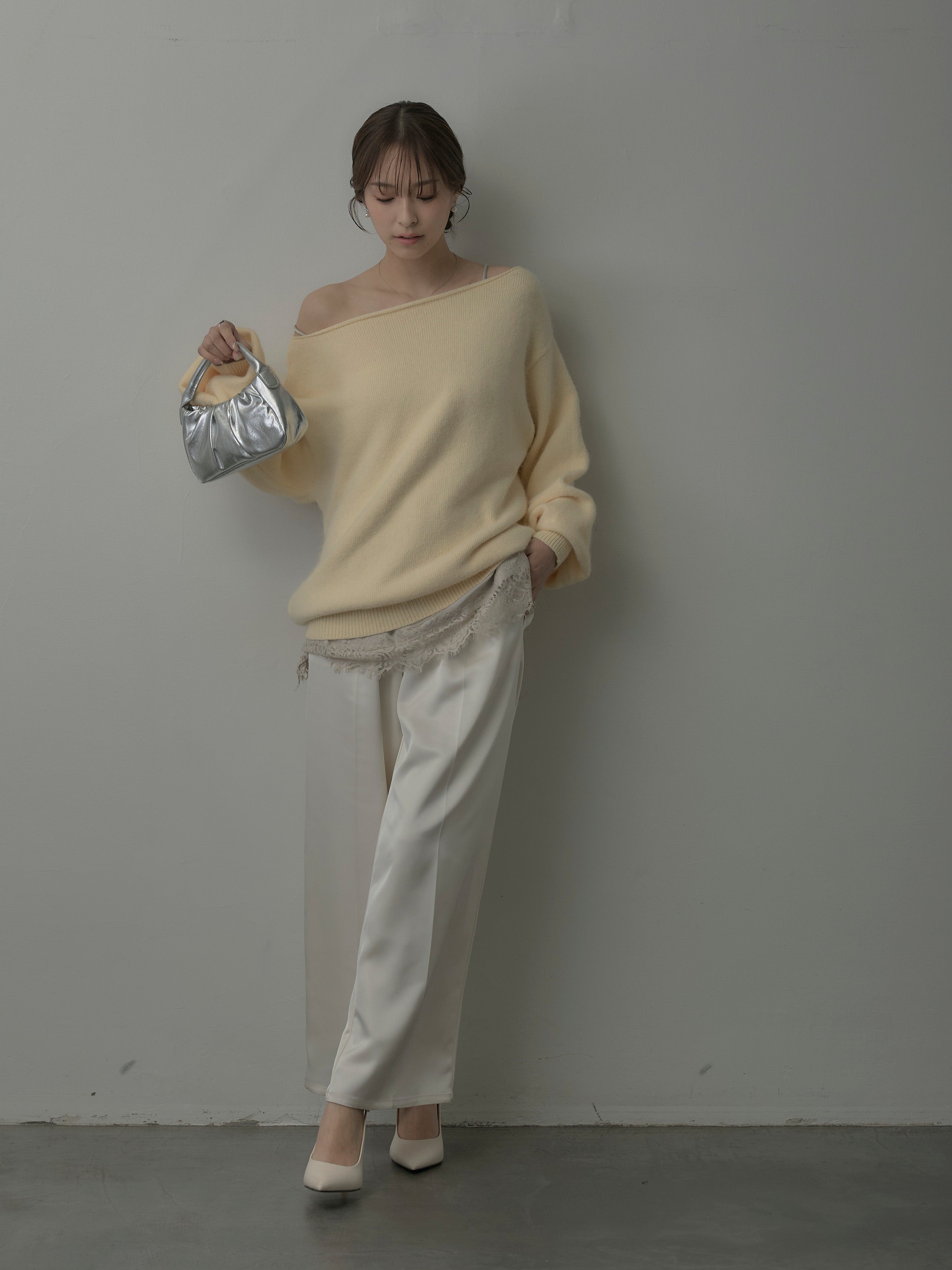 SET】【premium touch】2wayショルダーニットプルオーバー+レース