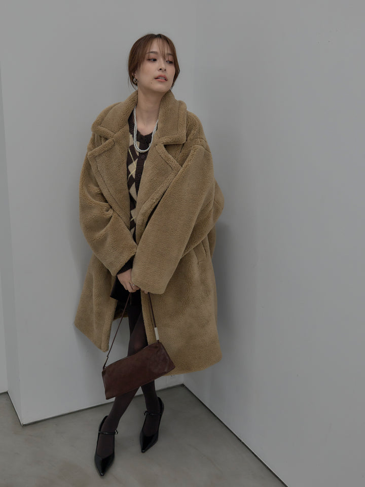 【SET】テディボアロングコート+ベロアバルーンミニスカート(インパン付き)(2set)