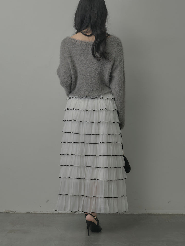 バイカラーフリルチュールスカート