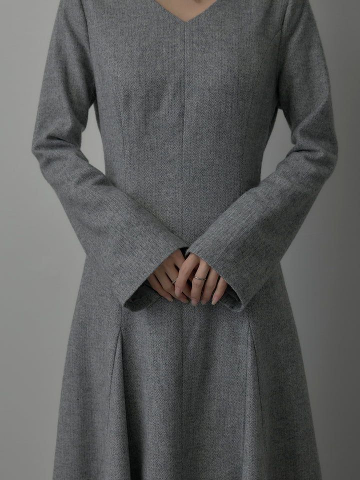 【Essential】2wayスリーブヘリンボーンフレアワンピース