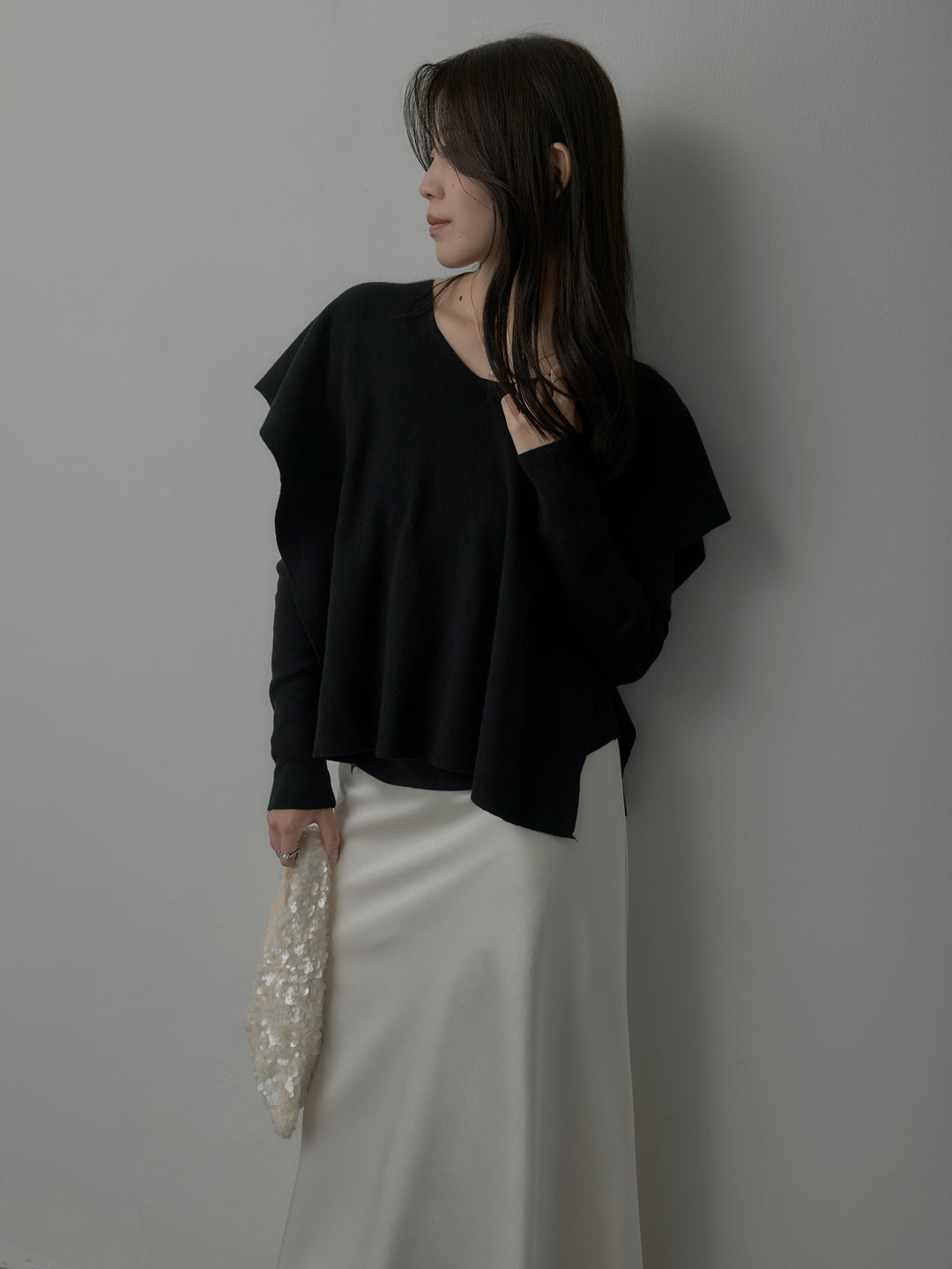 2wayリブニットポンチョトップス