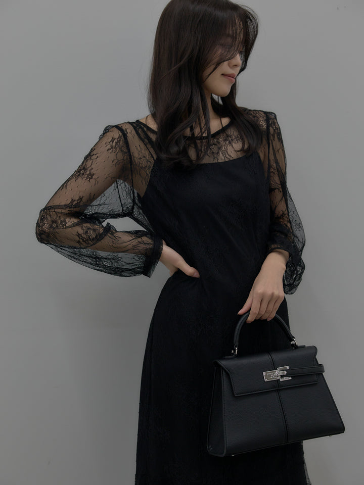 【essential】レディシルエットレースドレス