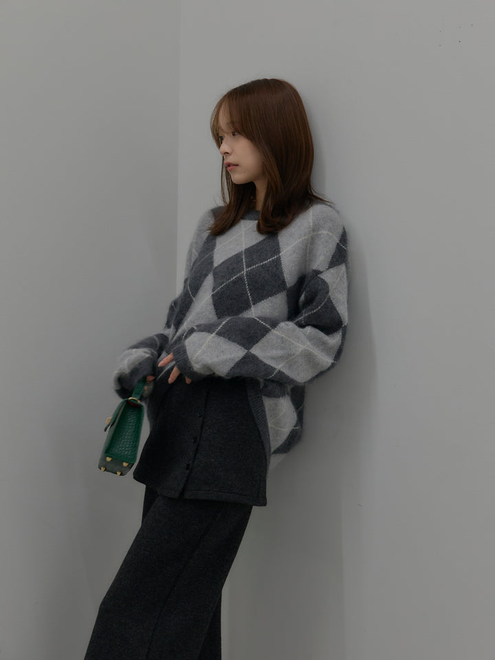 【SET】【premium touch】アーガイル柄ニットプルオーバー+ミックスヤーンニットラップパンツ(2set)