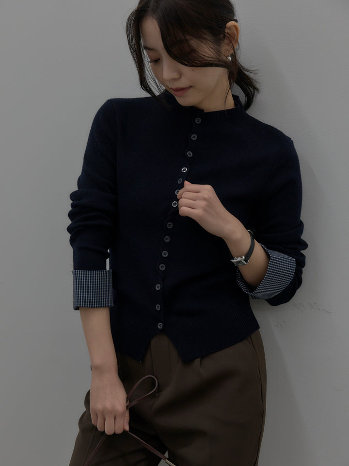 【SET】異素材ドッキングデザインボタンニットトップス+ベーシックテーパードパンツ(2set)