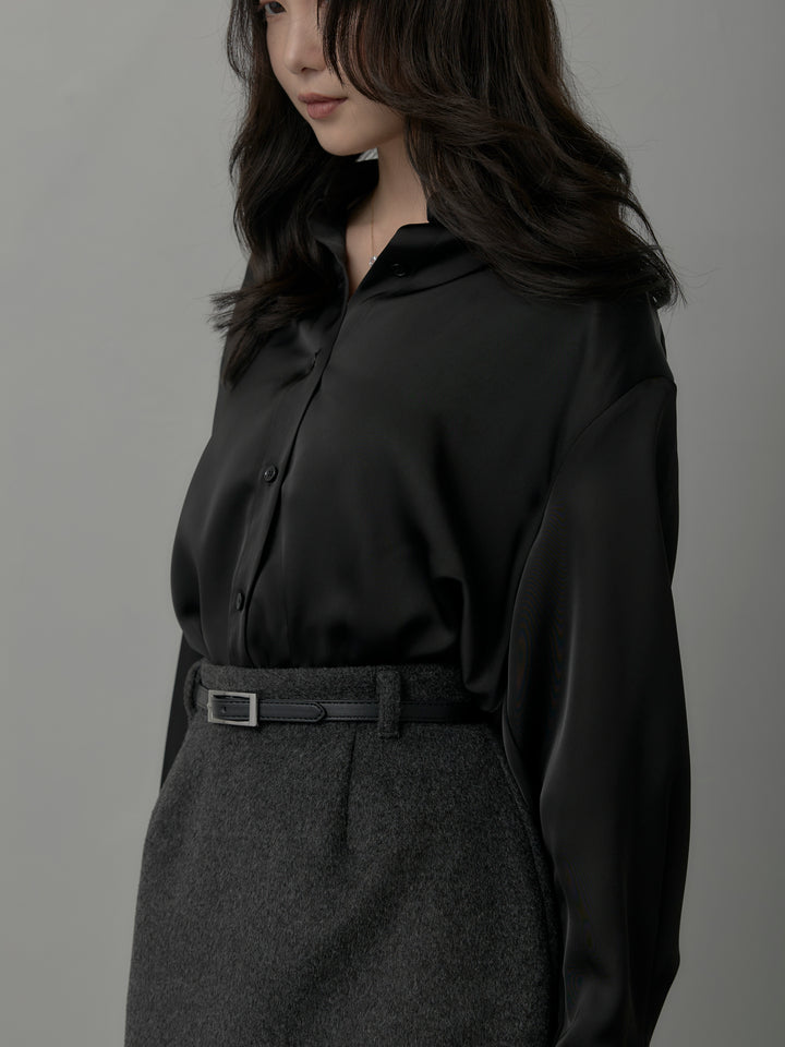 [予約]ケープ付きオーバーサテンシャツ