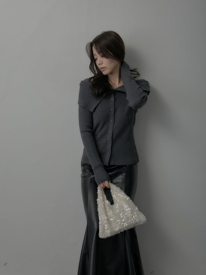 【SET】オフショルライクリブニットトップス+レザーマーメイドスカート(2set)