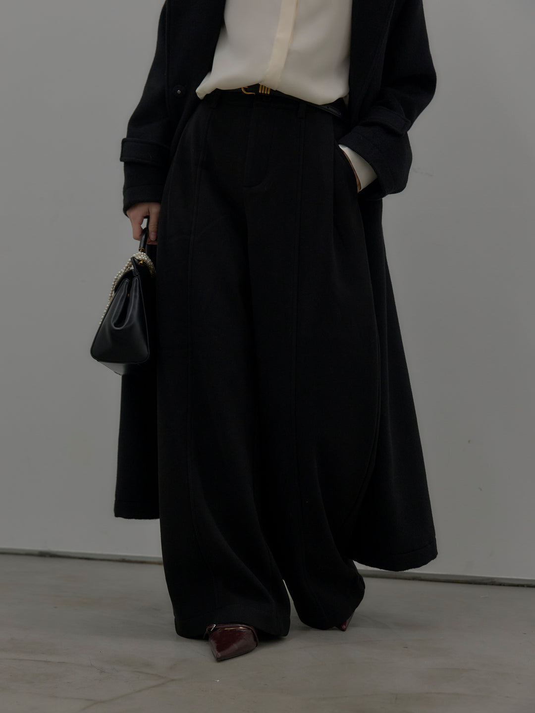 裏起毛センターシームタックワイドパンツ